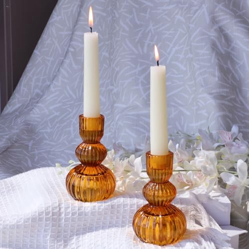 Amber Candlestick Holders Set of 6 4.3" H for Thanksgiving (6 Count)
