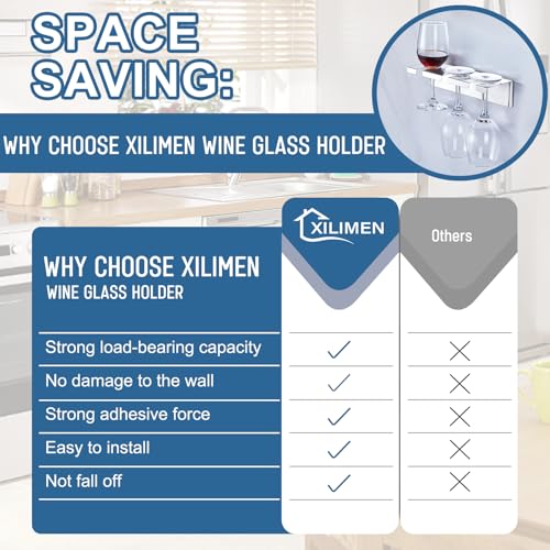 Wine Glass Holder Wine Glass Drying Rack Metal Hanging Stemware Rack Wall Mounted Adhesive Hanging Wine Glass Organizer Stemware Holder for Bar Restaurant Kitchen 2 Pack