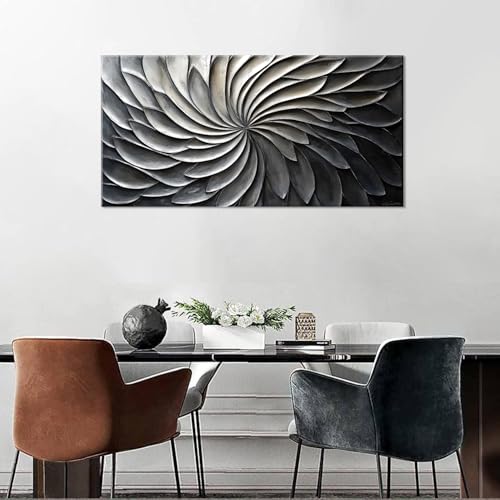 Abstract Black and White Wall Art for Living Room Modern Canvas Print Painting Lines Flower Floral Large Artwork Bedroom Home Office Wall Décor