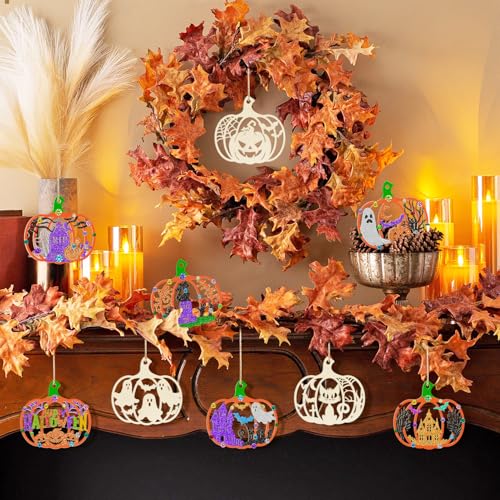 80PCS Wooden Halloween Decoration Pumpkins Ornaments to Paint Happy Halloween Cutouts Unfinished (80 Count)