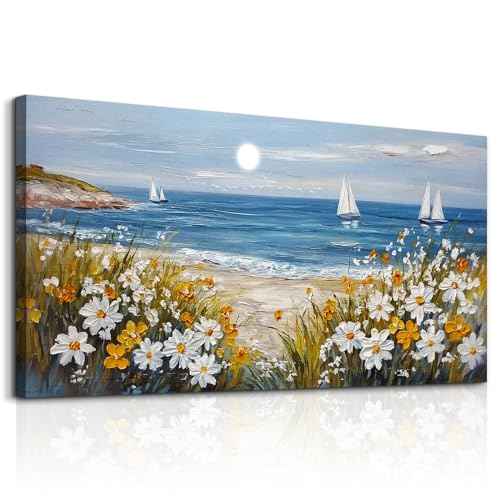Wall Art For Dining Room Kitchen Blue Ocean Beach Art Pictures Living Room Decor Vintage Landscape Painting Modern Canvas Print Suitable For Bedroom Office Farmhouse Wall Decor 24x48 In