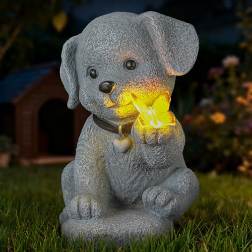 Solar Dog Statue with Butterfly
