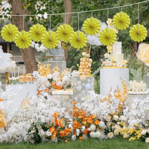 Yellow Party Decorations 8inch Hanging Paper Fans DIY Set 10pcs