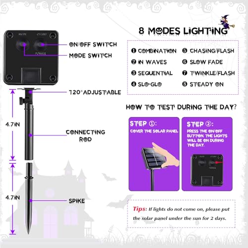 Solar Halloween String Lights Outdoor 2 Pack 200 LED 66FT Orange Purple (2 Count)