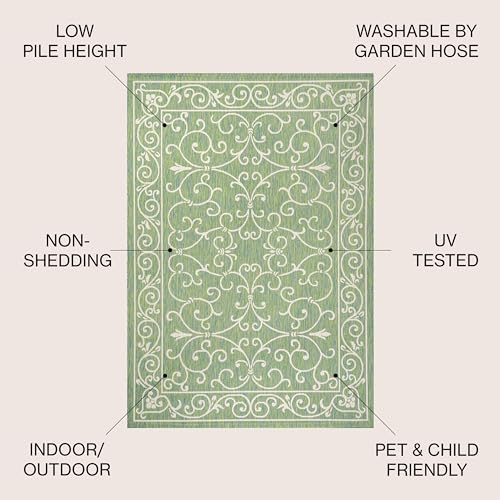 Vintage Filigree Indoor Outdoor Area Rug 8X10 Green