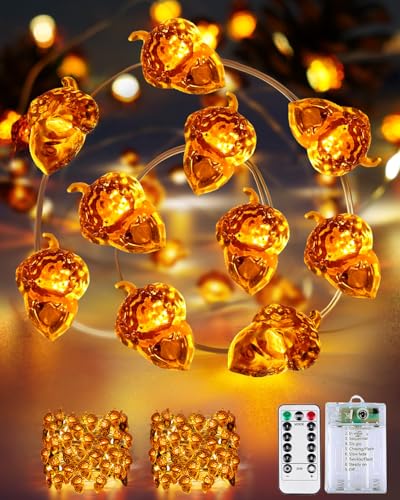 2 Pack 30 LED Acorn Fall Decorations