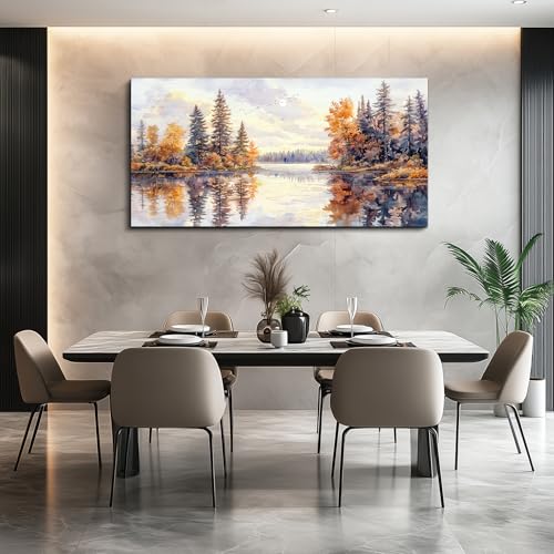 Modern Large Canvas Print Wall Art Abstract Ink Landscape Painting Home Decoration Natural Landscape Artwork Picture Living Room Bedroom Office Wall Decoration Ready To Hang 24x48 Inches