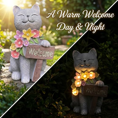 Solar Cat Garden Statue for Outdoor Decor