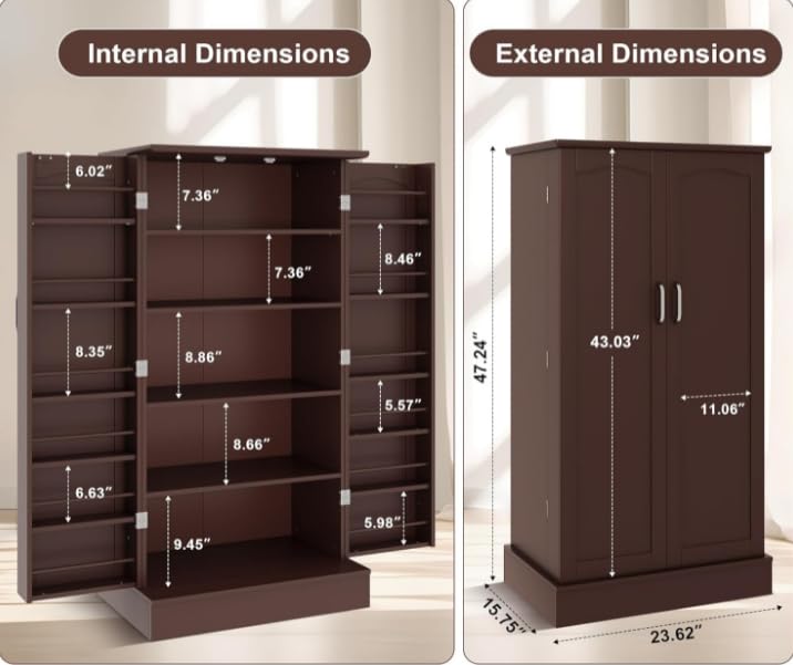 47" Freestanding Kitchen Pantry Cabinet with Adjustable Shelves