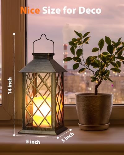 Solar Lanterns Outdoor Waterproof 14" Flickering LED (2 Count)