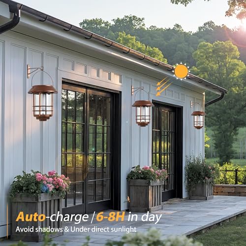 Solar Lanterns Outdoor Waterproof Flickering Flame 2 Pack Red Bronze (2 Count)