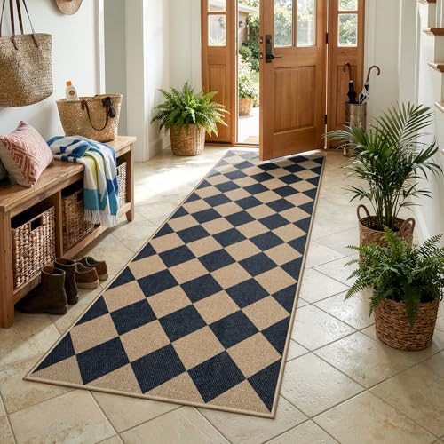 Checkered Easy Jute Non Slip Kitchen Runner