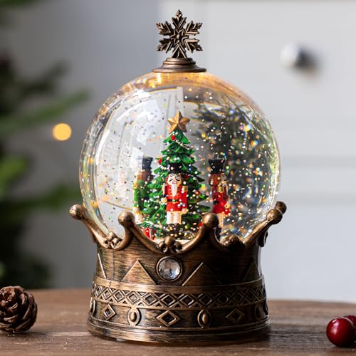 Christmas Snow Globe Lantern Water Glittering Nutcracker Crown with Music