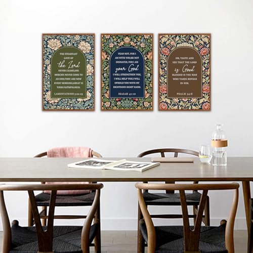 KAlRNE Vintage Christian Floral Framed Scripture Wall Art Set (3 Count)