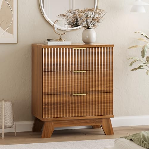 Fluted Dresser for Bedroom with 3 Drawers