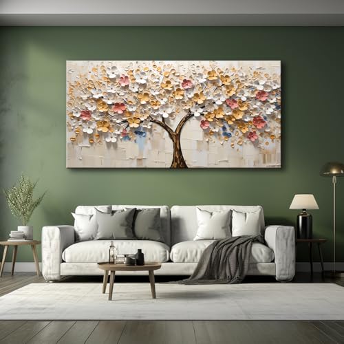 White Spring Tree of Life Wall Art Office Decor Living Room Modern Painting Prints Pictures Abstract Floral Flower Nature Canvas Large Landscape Artwork