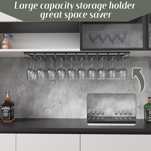 10 Row Wine Glass Rack Under Cabinet Large Capacity