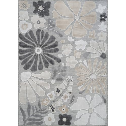 Outdoor Rug 10x14 Large Modern Floral Tropical Area Rugs for Outdoor and Indoor Patio Easy to Clean Non Shedding Living Room Porch Garden Washable Outside Carpet (140 Sq Ft)