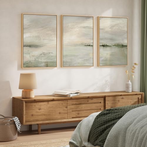 Large Framed Sage Green Abstract Landscape Wall Art (3 Count)