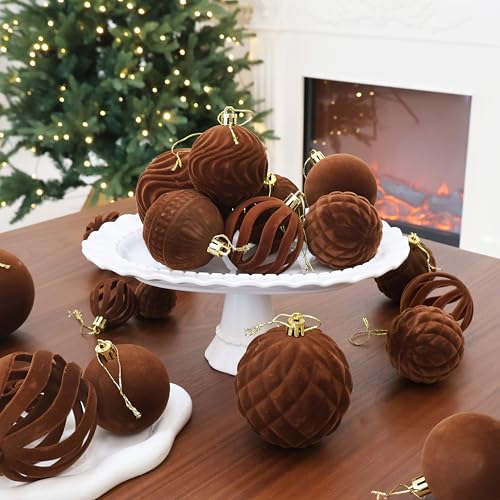 36PCS Brown Velvet Christmas Ornaments Set (36 Count)