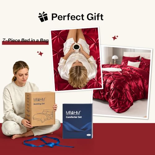 Satin King Size Comforter Set Burgundy (7 Count)