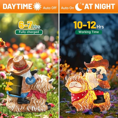 Solar Highland Cow Gnome Statue