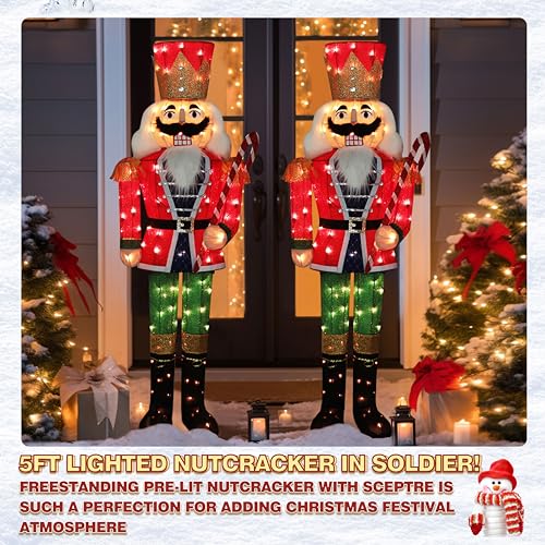 5FT Lighted Nutcracker with Candy Cane for Christmas Decoration