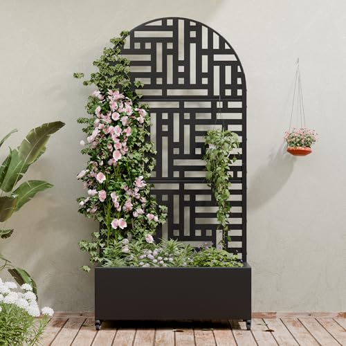 Metal Raised Garden Bed with Trellis and Wheels
