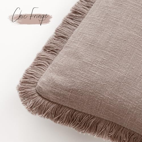 Decorative Linen Fringe Throw Pillow Covers 20×20 Dusty Pink (2 Count)