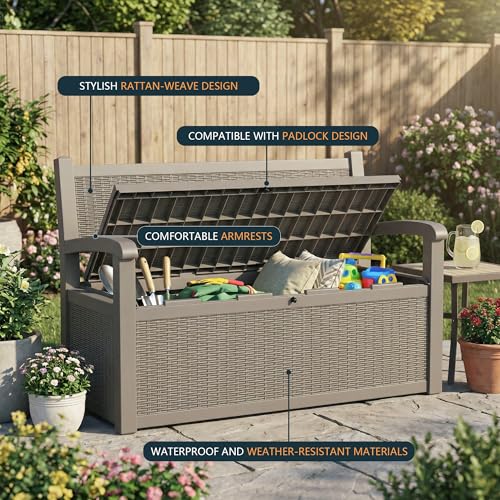 75 Gallon Storage Bench Deck Box Outdoor Indoor