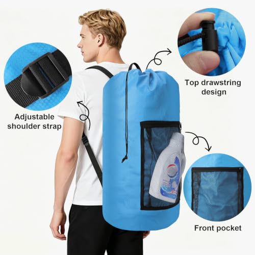 Laundry Bag Backpack Durable Laundry Bag with Shoulder Straps and Mesh Pockets Portable Laundry Hamper Dirty Clothes Bag for College