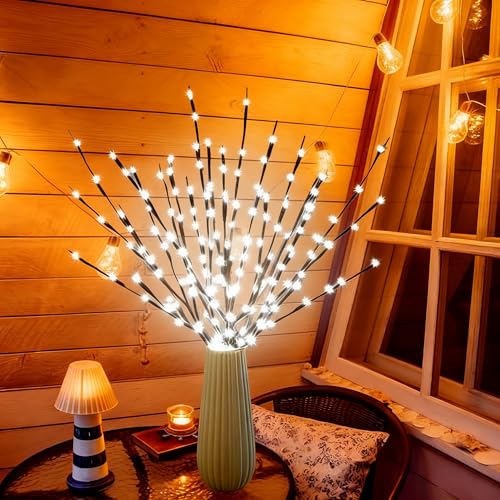 4 Pack LED Branch Light Battery Operated Lighted Branch Vase Filler Willow Tree Artificial Little Twig Power Brown 30 Inch 20 LED for Home Romantic Decoration (4 Count)