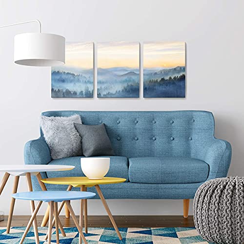 Wall Decor for Bedroom 3 Panel Sunrise Misty Forest Print Picture Paintings Wall Art for Living Room Bathroom Framed Canvas Artwork Modern Room Wall Decorations Size 12x16 x 3 Piece Ready to Hang (3 Count)