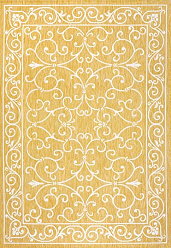Vintage Filigree Indoor Outdoor Area Rug 4X6 Yellow
