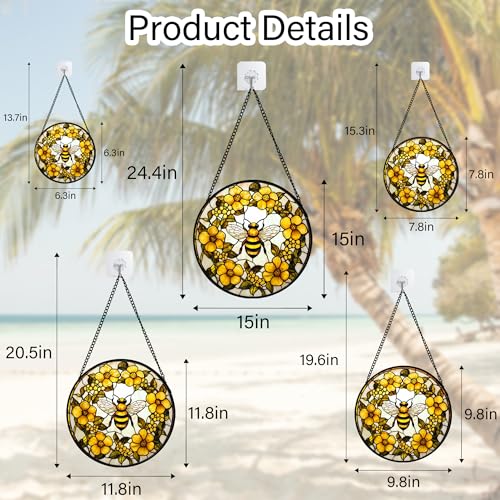 Bee Wreath Stained Glass Window Hanging Suncatcher Gifts for Women 7.8"