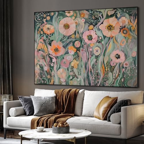 36"x46" Extra Large Framed Wall Art Whimsical Garden Bloom