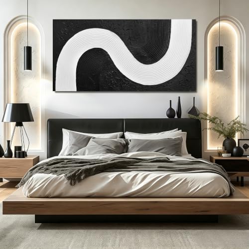 Black And White Painting Wall Art For Dining Room Abstract Painting Wall Art For Apartment Extra Large Wall Art For Hotel 36 x 72 Inch