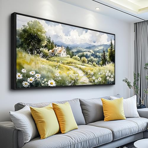Large Black Framed Wall Decor For Living Room Canvas Wall Art For Office Modern Wall Decorations For Bedroom Pastoral Scenery Painting Farmhouse Pictures Artwork Room Home Decor 24x48 In
