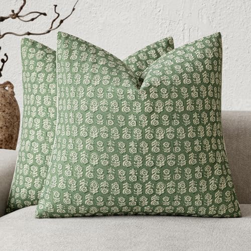 Decorative Floral Print Throw Pillow Covers 20×20 Forest Green (2 Count)
