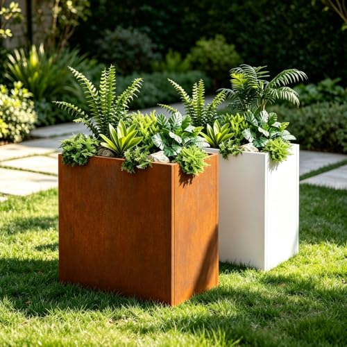 Corten Steel Rectangular Planter 30" L x 12" W x 24"H Steel Outdoor Planter