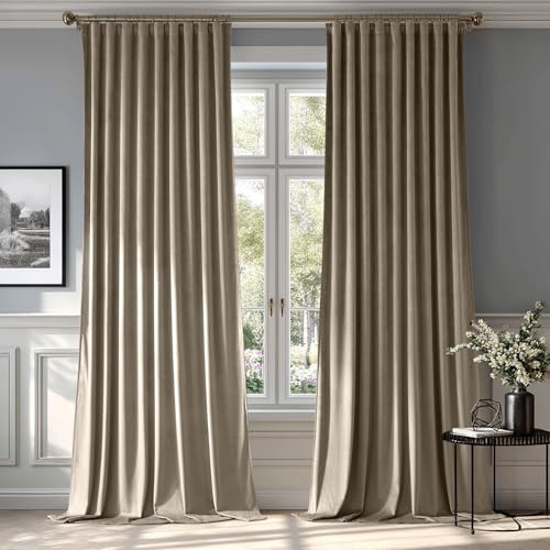 Taupe Velvet Pinch Pleat Blackout Curtains W52 X L84 Inches (2 Count)