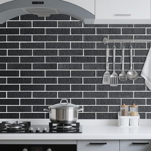 100 Pieces Old Town Black Faux Brick Wall Tiles
