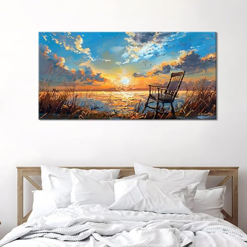 Canvas Prints Wall Art Sunset Ocean Beach Pictures Photo nature landscape Paintings for Living Room Bedroom Home Decorations Modern Stretched and Framed Seascape Waves Landscape Artwork
