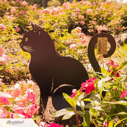 I 3 Pack Steel Cat Garden Decor I Outdoor Yard Decorations I Gift for Cat Lovers I Lawn Ornaments and Statues I Garden Signs Decorative Outdoor
