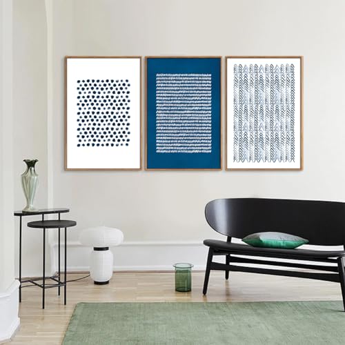 Navy Blue and White Framed Canvas Wall Art Set (3 Count)