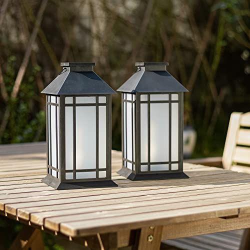 13 Inch Outdoor Decorative Lanterns with LED Candle Timer 2 Pack Black (2 Count)