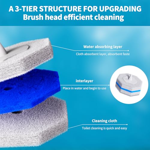 Disposable Toilet Brush with 50 Cleaner Refills Pads
