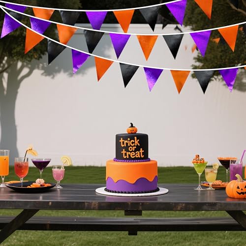 Black Orange Purple Halloween Party Decorations Metallic Fabric Triangle Pennant Banner Flag Bunting Garland for Birthday Baby Shower Bachelorette Trick or Treat Halloween Holiday Party Supplies (36 Count)