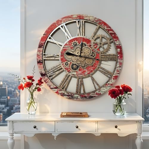 The Gears Clock 36'' Inch Real Moving Gear Wall Clock Vintage Industrial Oversized Rustic Farmhouse