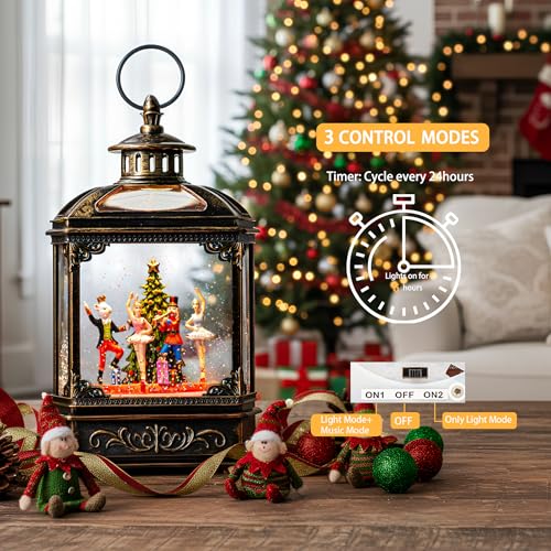 Christmas Snow Globe Lantern Lighted Nutcracker Ballet Stage Scene Musical Snow Water Lantern Swirling Glittering Home Decoration and Gift